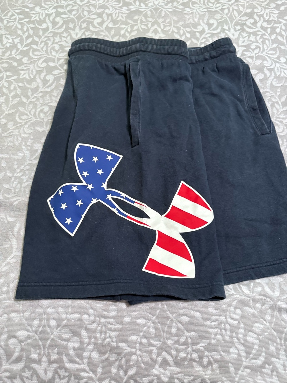 Under Armour Black Fleece Sweatpant shorts with flag logo
